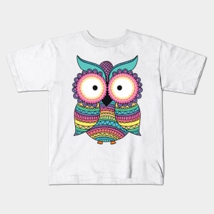 Geometric Pastel Rainbow Owl Kids T-Shirt